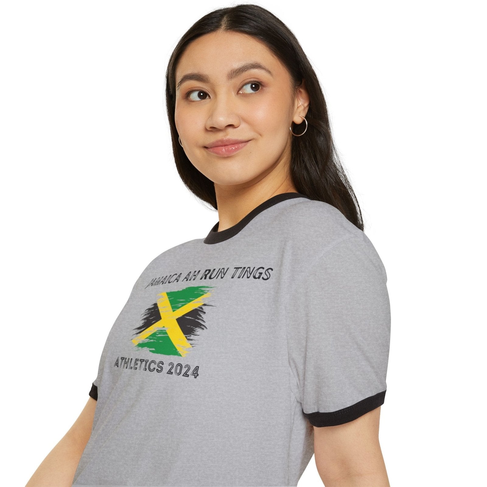 Unisex Cotton Ringer T - Shirt - Jamaica Ah Run Tings, Athletics 2024 | US - Ohhh So Swag