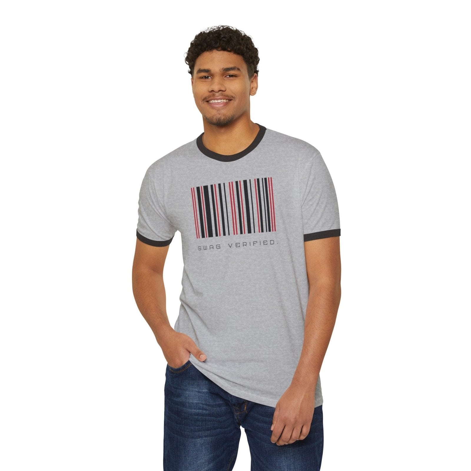 Unisex Cotton Ringer T-Shirt - Swag Verified. Barcode | US - Ohhh So Swag