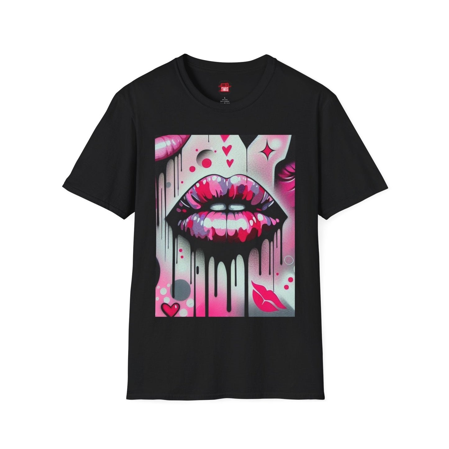Unisex Lip Kiss Shirt, Black and Pink Kiss Lips Shirt for Women Men Graffiti Style | US - Ohhh So Swag