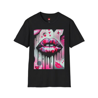Unisex Lip Kiss Shirt, Black and Pink Kiss Lips Shirt for Women Men Graffiti Style | US - Ohhh So Swag