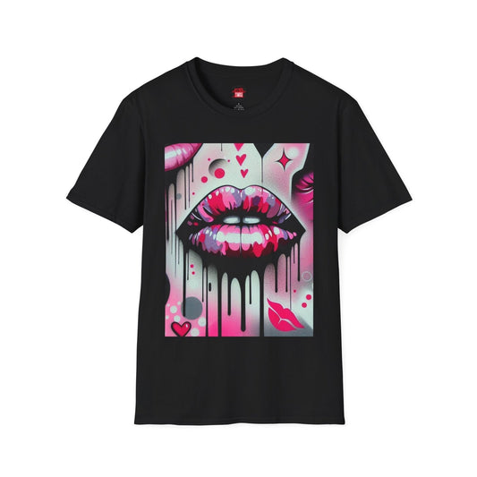 Unisex Lip Kiss Shirt, Black and Pink Kiss Lips Shirt for Women Men Graffiti Style | US - Ohhh So Swag