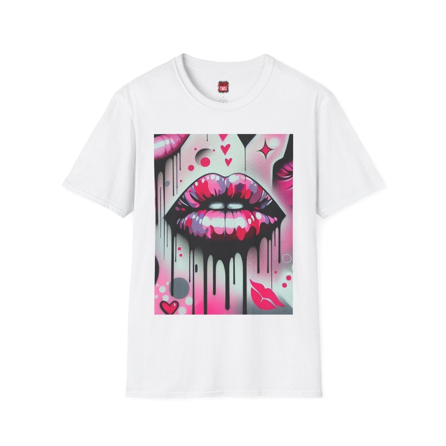 White Pink Lip Kiss Shirt, Lips Shirt for Women Men Graffiti Style, Vibrant Casual Graphic Kisses Tee | US - Ohhh So Swag