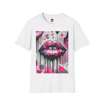 White Pink Lip Kiss Shirt, Lips Shirt for Women Men Graffiti Style, Vibrant Casual Graphic Kisses Tee | US - Ohhh So Swag