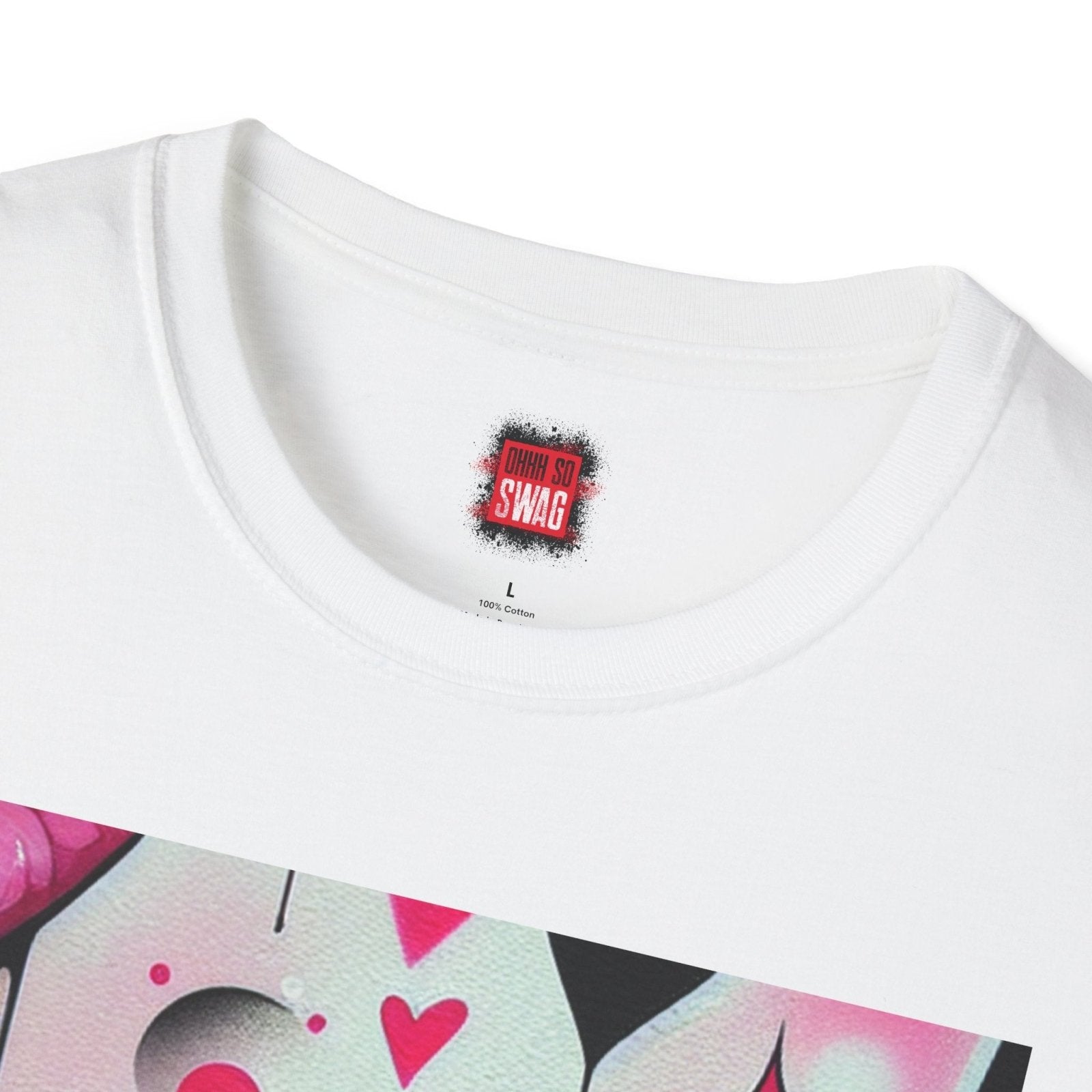 Close Up White Pink Lip Kiss Shirt for Women Men Graffiti Style, Vibrant Casual Graphic Kisses Tee | US - Ohhh So Swag