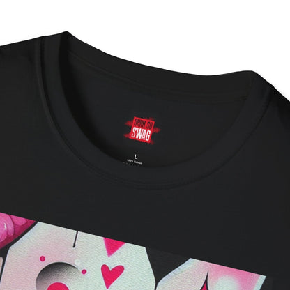 Close Up Black Pink Lip Kiss Shirt for Women Men Graffiti Style, Vibrant Casual Graphic Kisses Tee | US - Ohhh So Swag