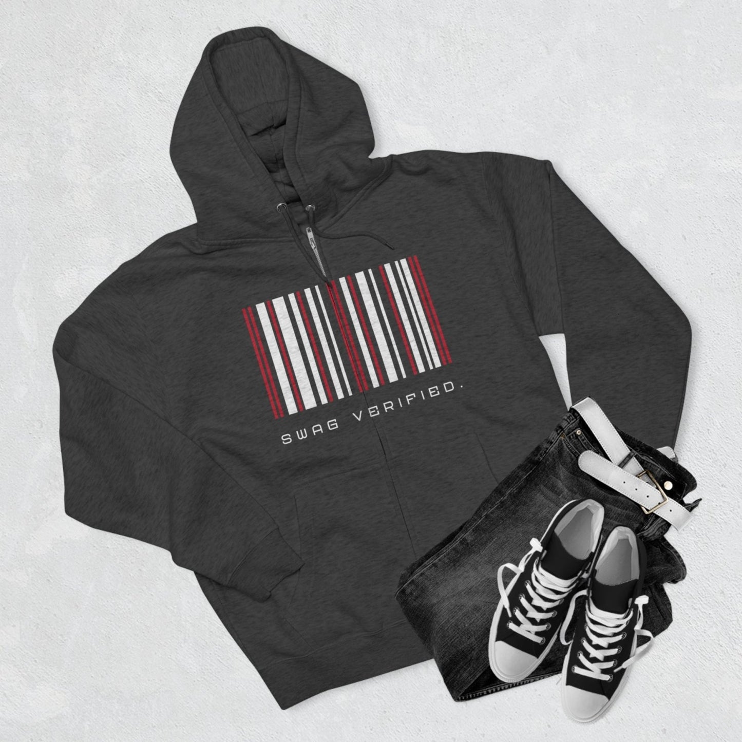 Unisex Premium Full Zip Hoodie - Swag Verified. Barcode | CA - Ohhh So Swag