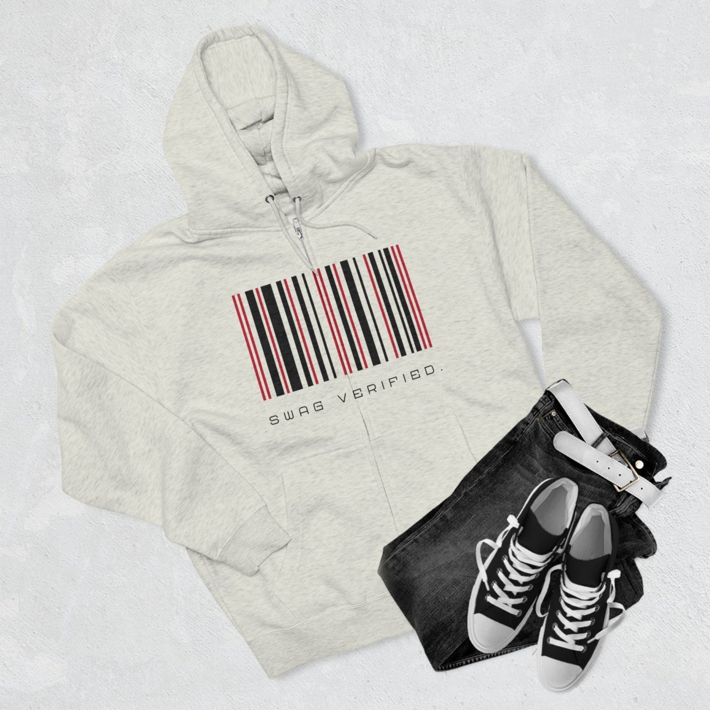 Unisex Premium Full Zip Hoodie - Swag Verified. Barcode | CA - Ohhh So Swag