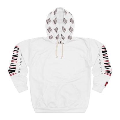 Unisex White Pullover Hoodie with Large Back Print - Swag Verified. Barcode | US - Ohhh So Swag