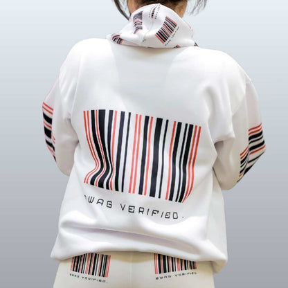 Unisex White Pullover Hoodie with Large Back Print - Swag Verified. Barcode | US - Ohhh So Swag