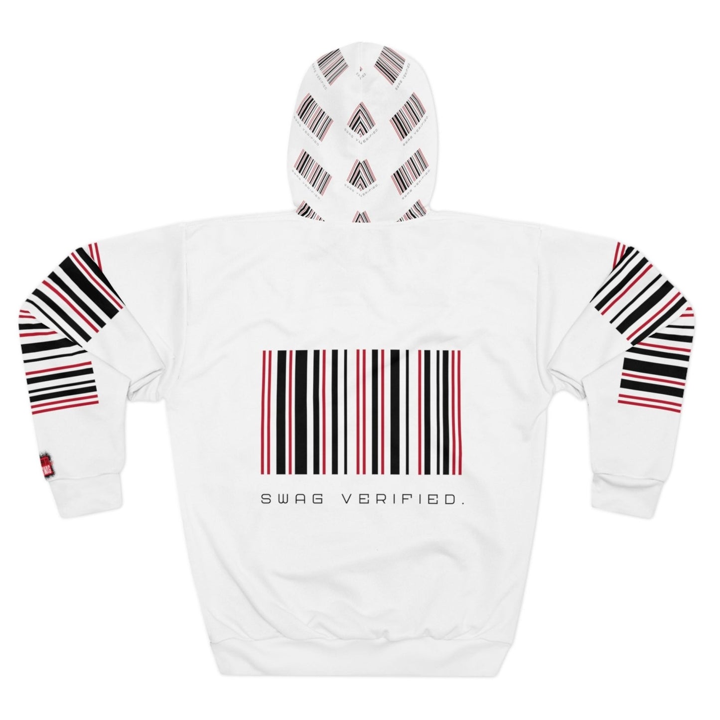 Unisex White Pullover Hoodie with Large Back Print - Swag Verified. Barcode | US - Ohhh So Swag