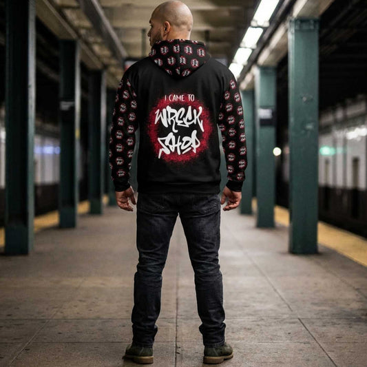 US | Graphic Full Zip Hoodie, Bold Back Print (Black) – I Came to Wreck Shop - Ohhh So Swag