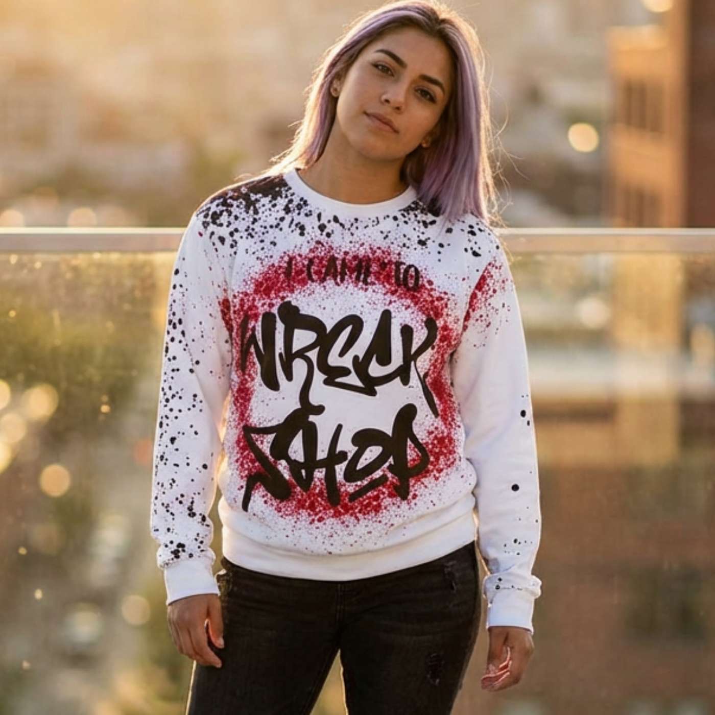 US | Streetwear Pullover Graffiti Sweater – I Came to Wreck Shop, White - Ohhh So Swag