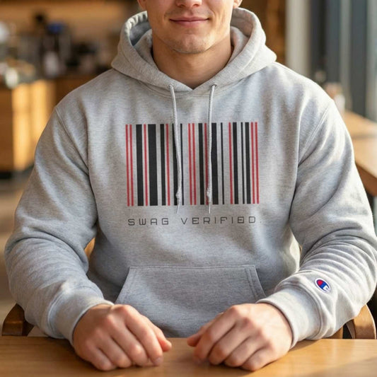 US | Unisex Graphic Champion® Hoodie - Swag Verified. Barcode - Ohhh So Swag
