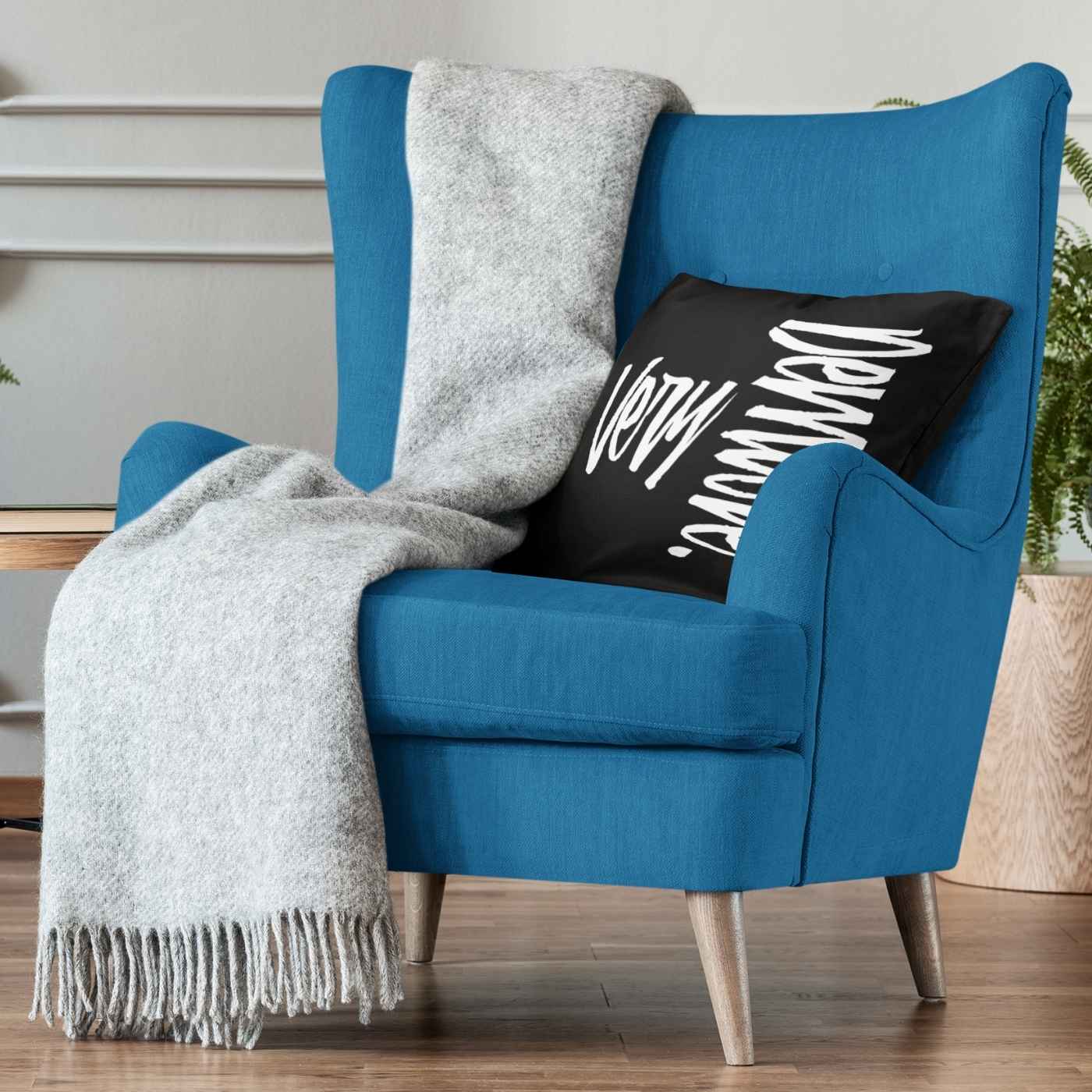 Very Demure Square Black Throw Pillow on Turquoise Sofa in Modern Living Room | SHIPS FROM USA - Ohhh So Swag