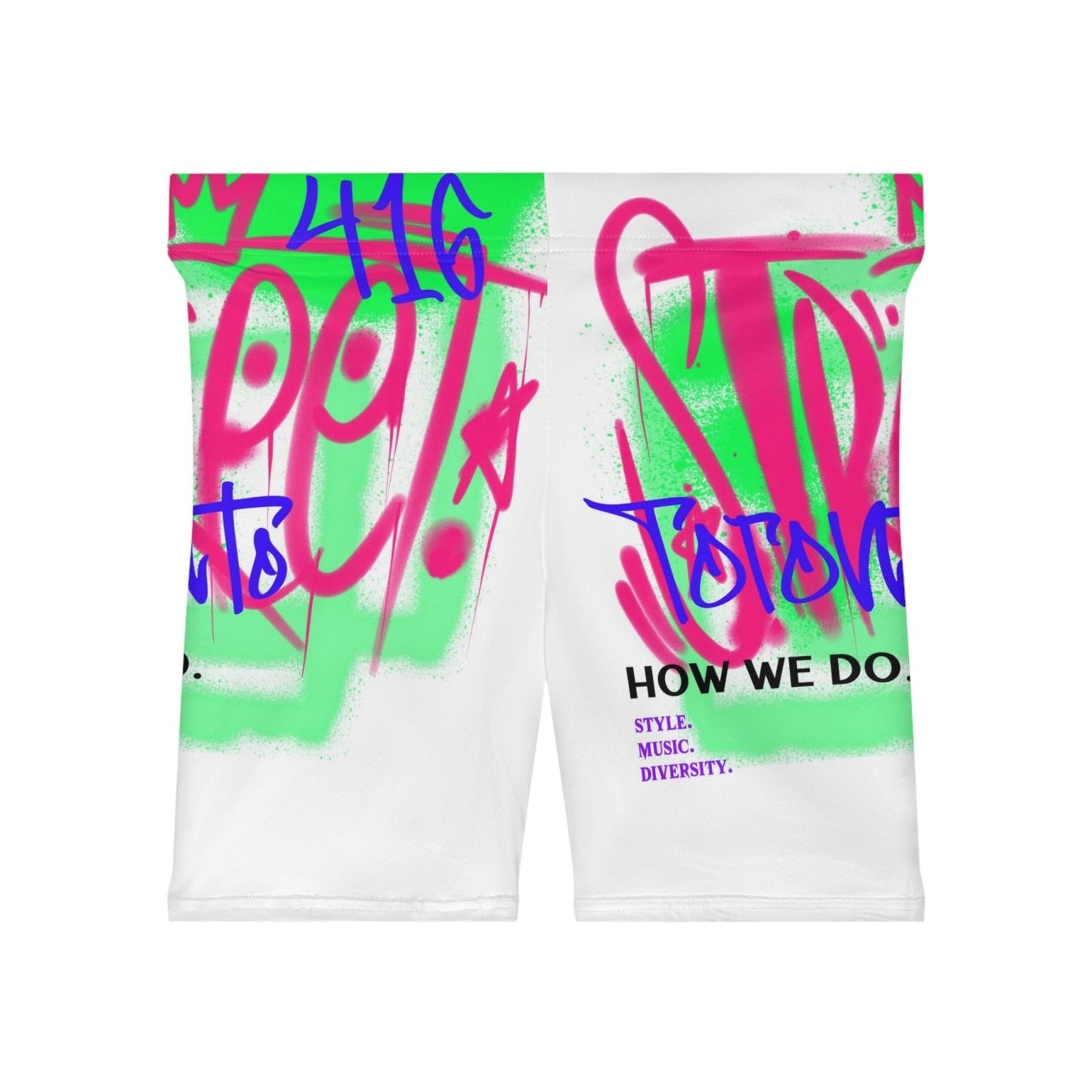 White and Neon Women's Biker Shorts - Toronto. How We Do. Style. Music. Diversity | US - Ohhh So Swag