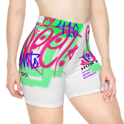 White and Neon Women's Biker Shorts - Toronto. How We Do. Style. Music. Diversity | US - Ohhh So Swag