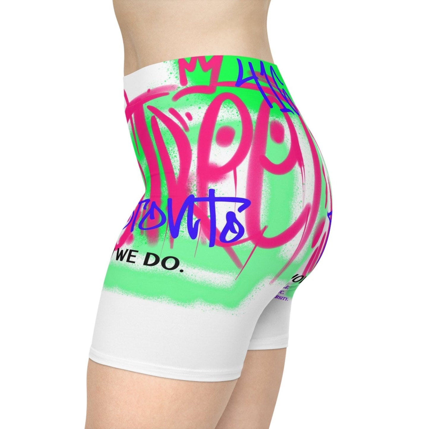 White and Neon Women's Biker Shorts - Toronto. How We Do. Style. Music. Diversity | US - Ohhh So Swag