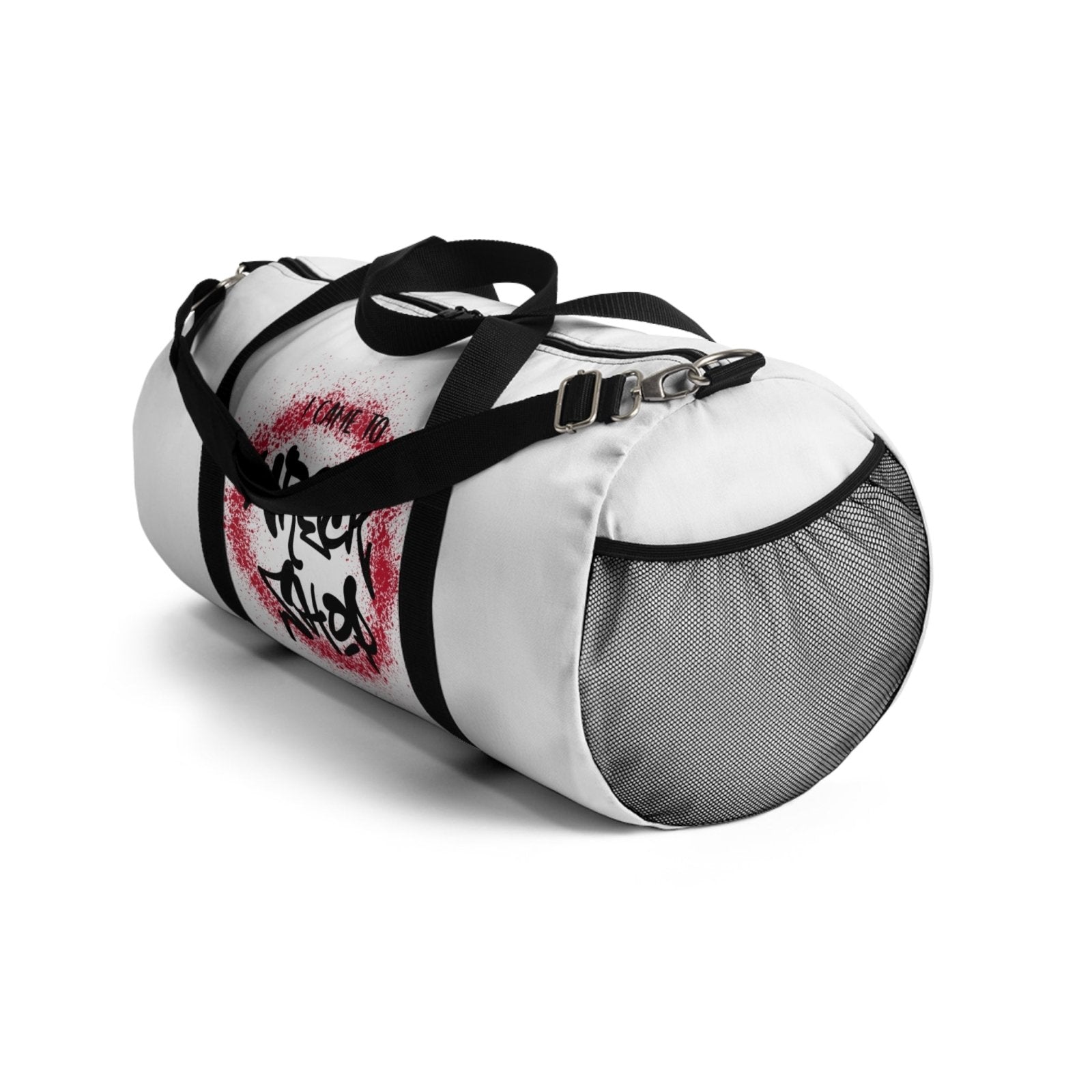 White Duffel Bag with I Came to Wreck Shop Text and Graffiti Design, Motivational and Hip Hop - Inspired | US - Ohhh So Swag