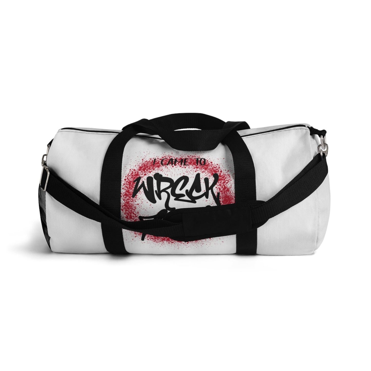 White Duffel Bag with I Came to Wreck Shop Text and Graffiti Design, Motivational and Hip Hop - Inspired | US - Ohhh So Swag