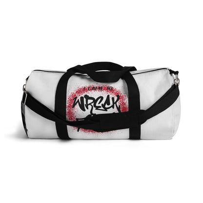 White Duffel Bag with I Came to Wreck Shop Text and Graffiti Design, Motivational and Hip Hop - Inspired | US - Ohhh So Swag