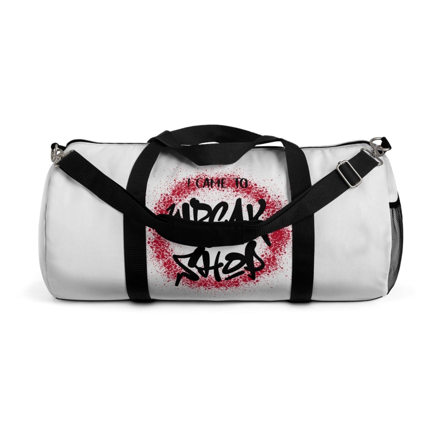 White Duffel Bag with I Came to Wreck Shop Text and Graffiti Design, Motivational and Hip Hop - Inspired | US - Ohhh So Swag