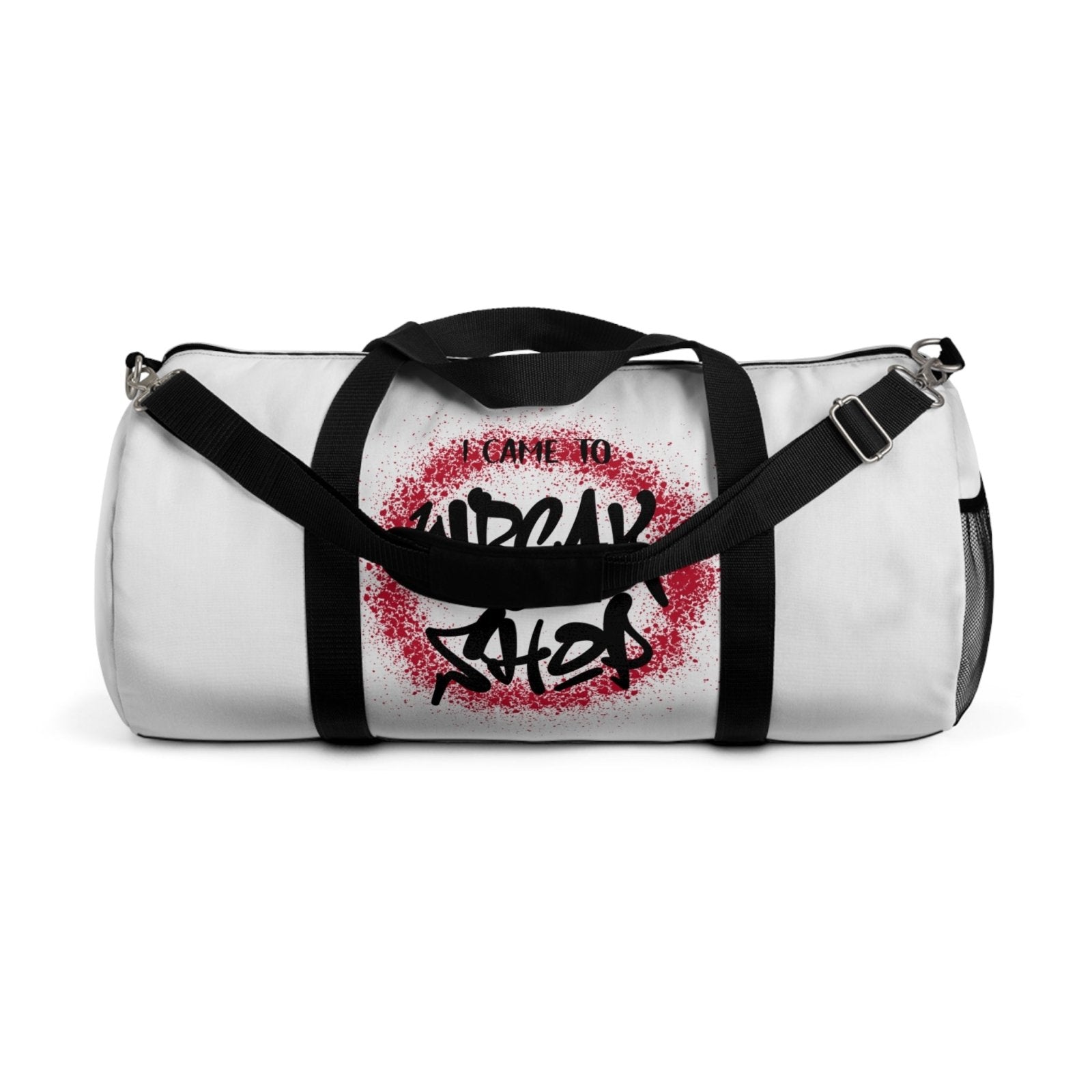 White Duffel Bag with I Came to Wreck Shop Text and Graffiti Design, Motivational and Hip Hop - Inspired | US - Ohhh So Swag