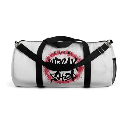 White Duffel Bag with I Came to Wreck Shop Text and Graffiti Design, Motivational and Hip Hop - Inspired | US - Ohhh So Swag