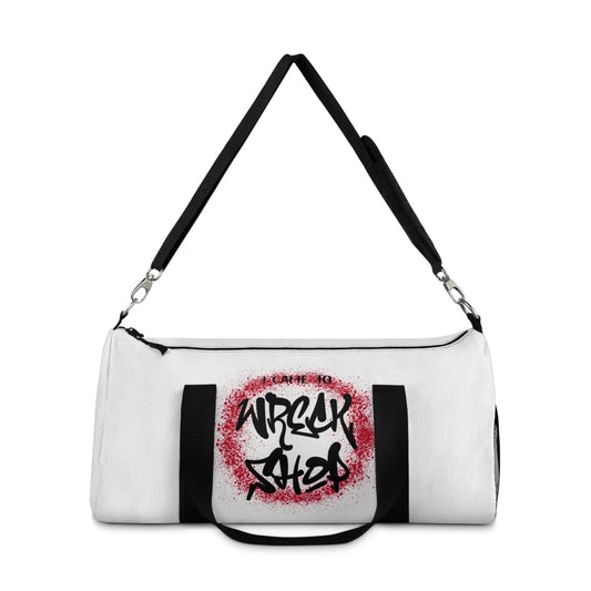 White Duffel Bag with I Came to Wreck Shop Text and Graffiti Design, Motivational and Hip Hop - Inspired | US - Ohhh So Swag