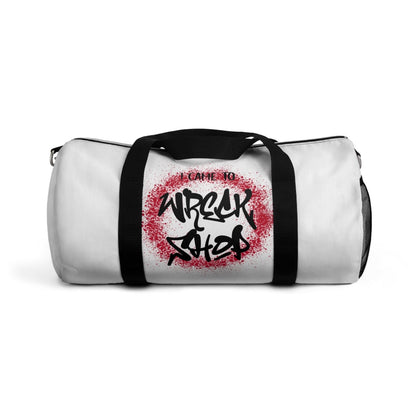 White Duffel Bag with I Came to Wreck Shop Text and Graffiti Design, Motivational and Hip Hop - Inspired | US - Ohhh So Swag