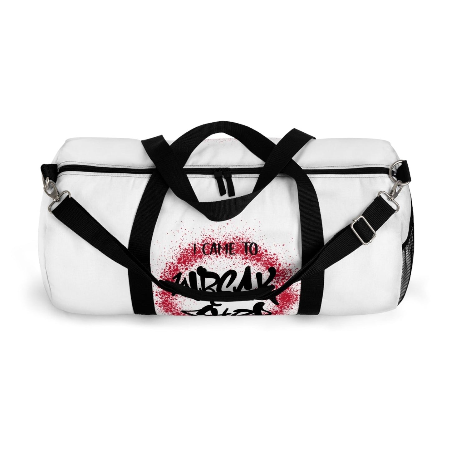 White Duffel Bag with I Came to Wreck Shop Text and Graffiti Design, Motivational and Hip Hop - Inspired | US - Ohhh So Swag