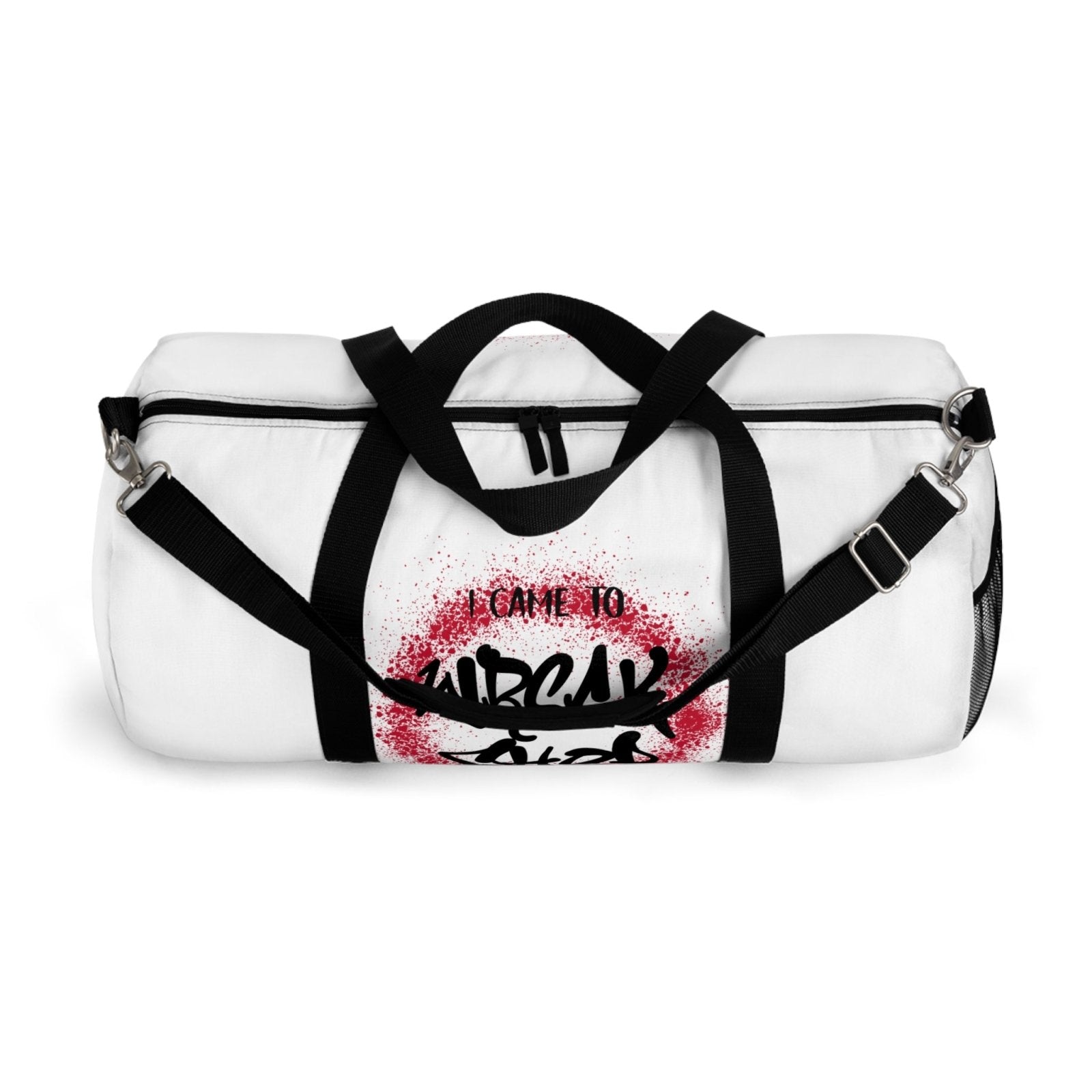White Duffel Bag with I Came to Wreck Shop Text and Graffiti Design, Motivational and Hip Hop - Inspired | US - Ohhh So Swag