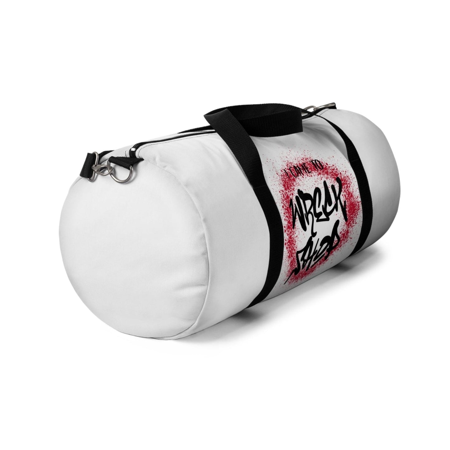 White Duffel Bag with I Came to Wreck Shop Text and Graffiti Design, Motivational and Hip Hop - Inspired | US - Ohhh So Swag