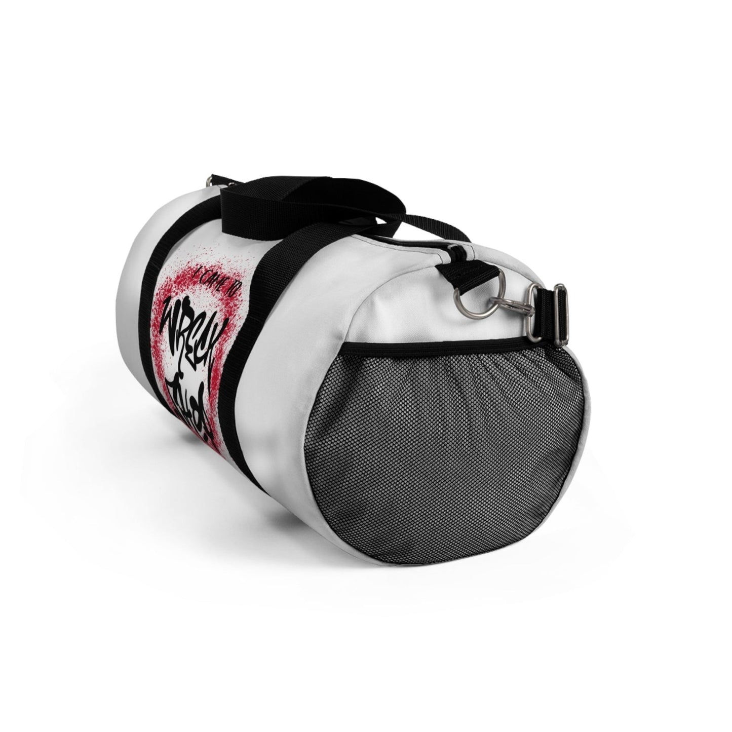 White Duffel Bag with I Came to Wreck Shop Text and Graffiti Design, Motivational and Hip Hop - Inspired | US - Ohhh So Swag