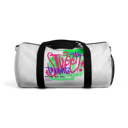 White Graffiti Duffle Bag / White Duffel Bag - Toronto. How We Do. Style. Music. Diversity. | US - Ohhh So Swag