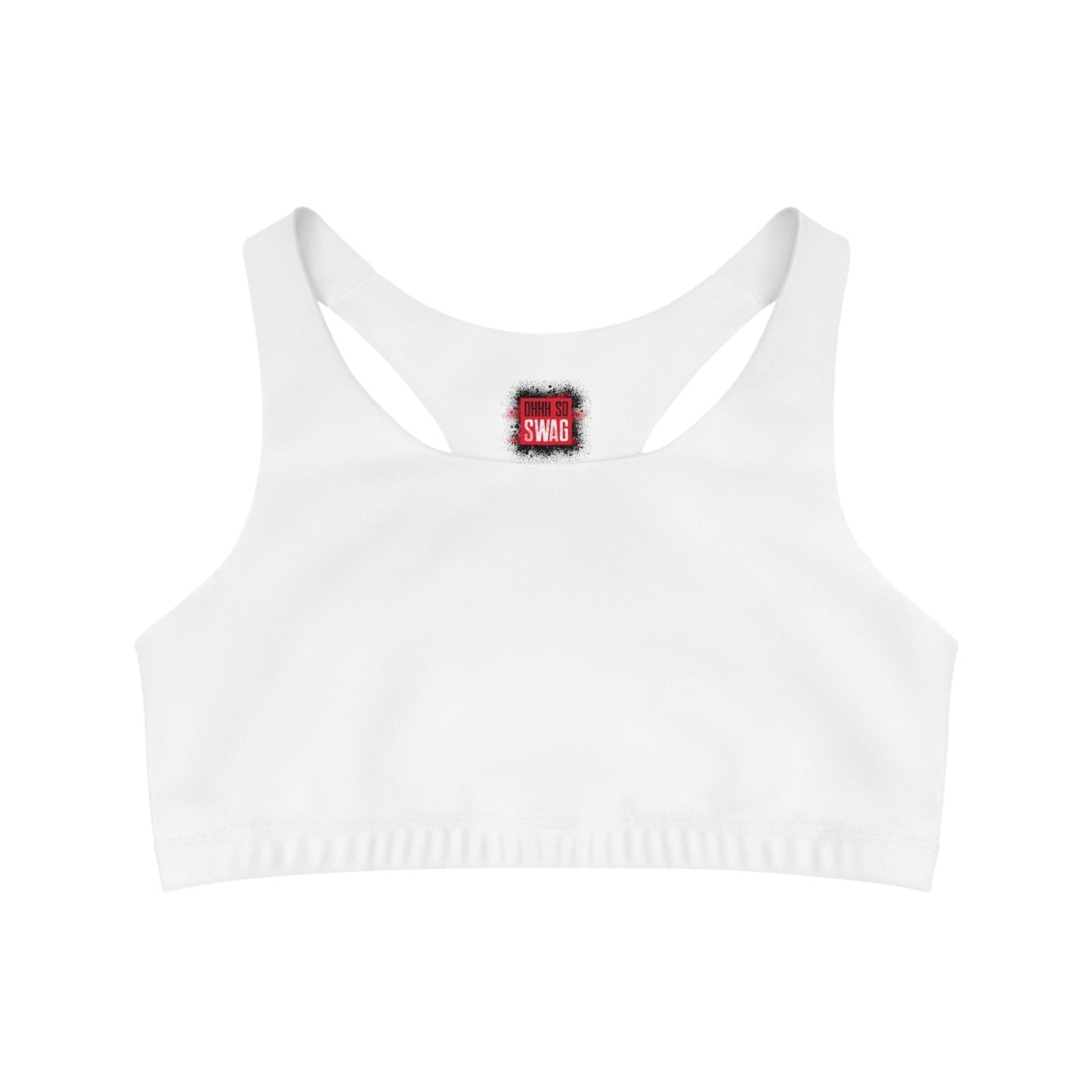 White Sports Bra, Medium Support, Red Kiss Lips, Green Heart - Love, Me. | US - Ohhh So Swag