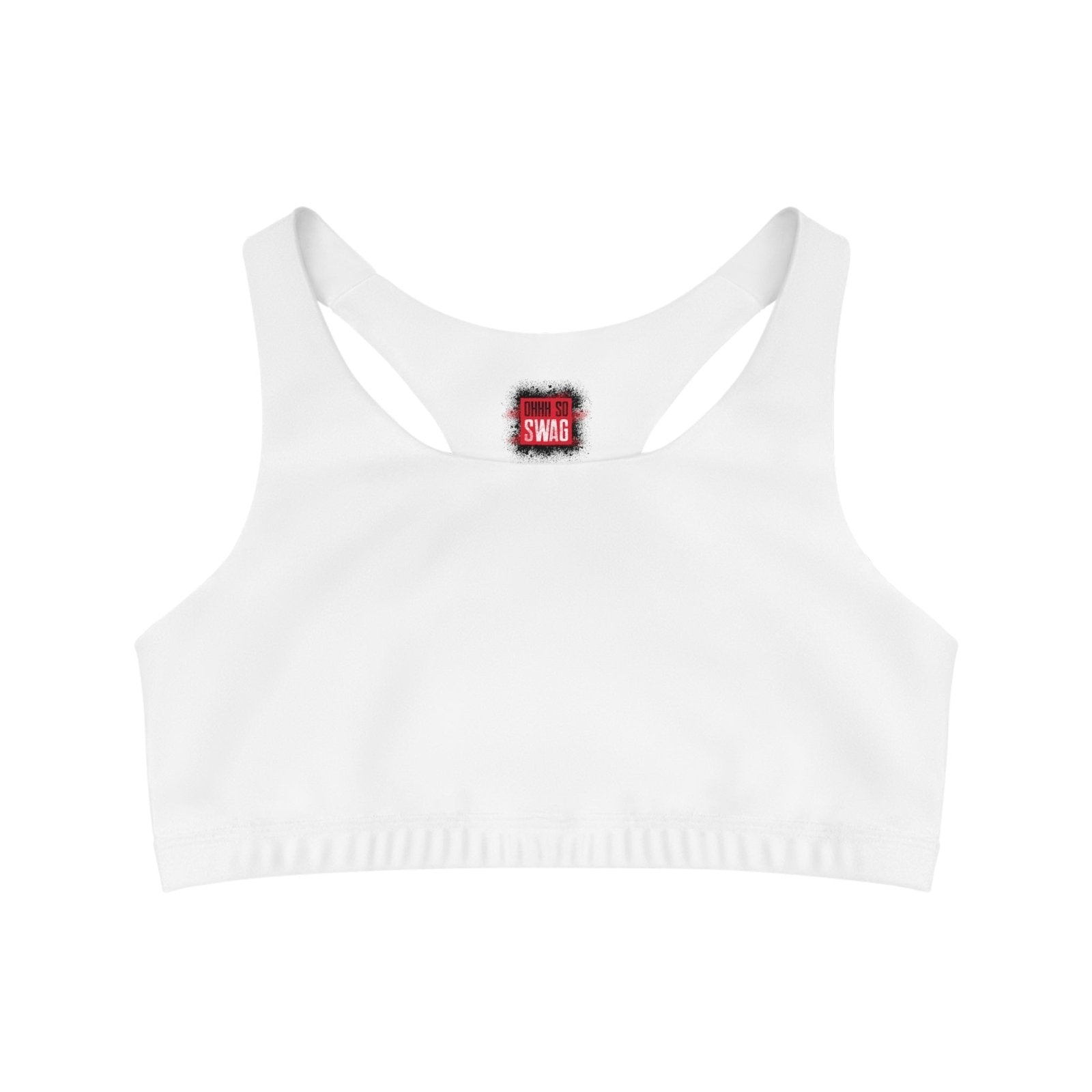 White Sports Bra, Medium Support, Red Kiss Lips, Green Heart - Love, Me. | US - Ohhh So Swag