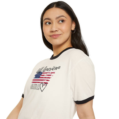 Women's Cotton Ringer T - Shirt - All American Girl | US - Ohhh So Swag