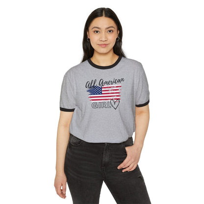 Women's Cotton Ringer T - Shirt - All American Girl | US - Ohhh So Swag