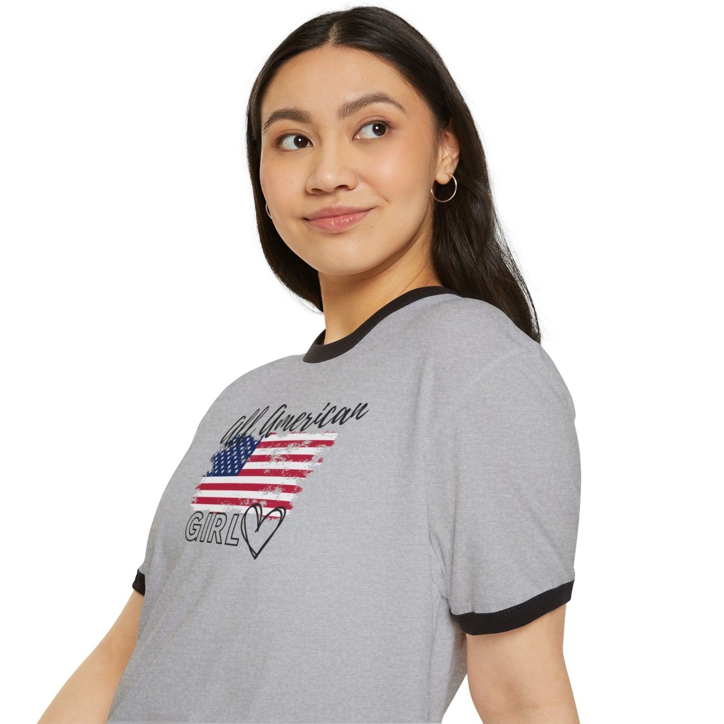 Women's Cotton Ringer T - Shirt - All American Girl | US - Ohhh So Swag