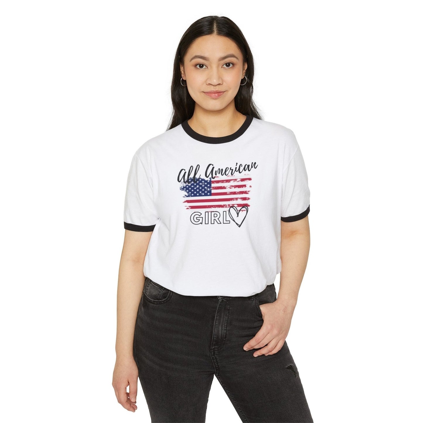 Women's Cotton Ringer T - Shirt - All American Girl | US - Ohhh So Swag