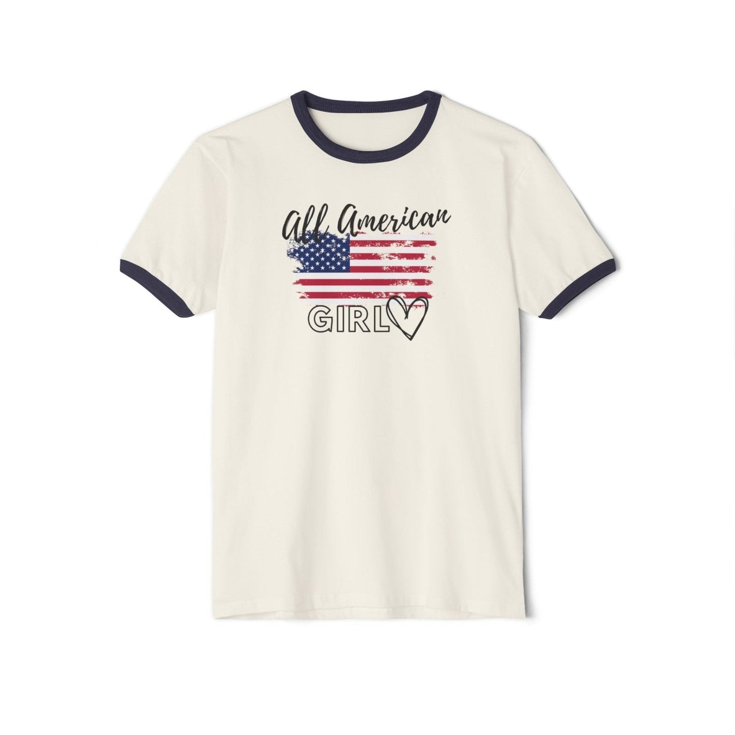 Women's Cotton Ringer T-Shirt - All American Girl | US - Ohhh So Swag