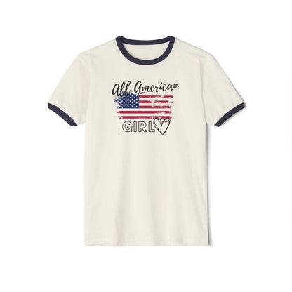 Women's Cotton Ringer T-Shirt - All American Girl | US - Ohhh So Swag
