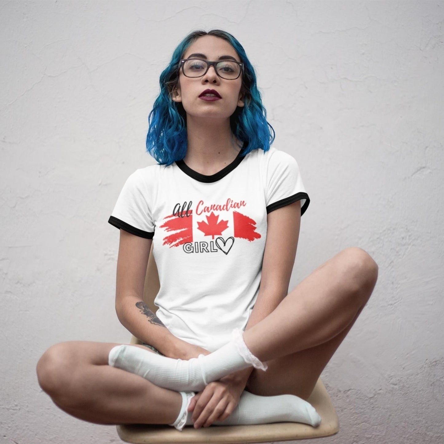 Women's Cotton Ringer Tee - All Canadian Girl | US - Ohhh So Swag