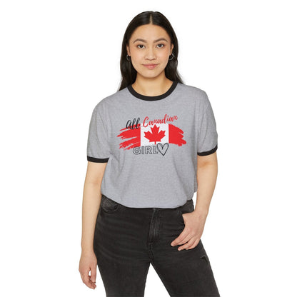 Women's Cotton Ringer Tee - All Canadian Girl | US - Ohhh So Swag