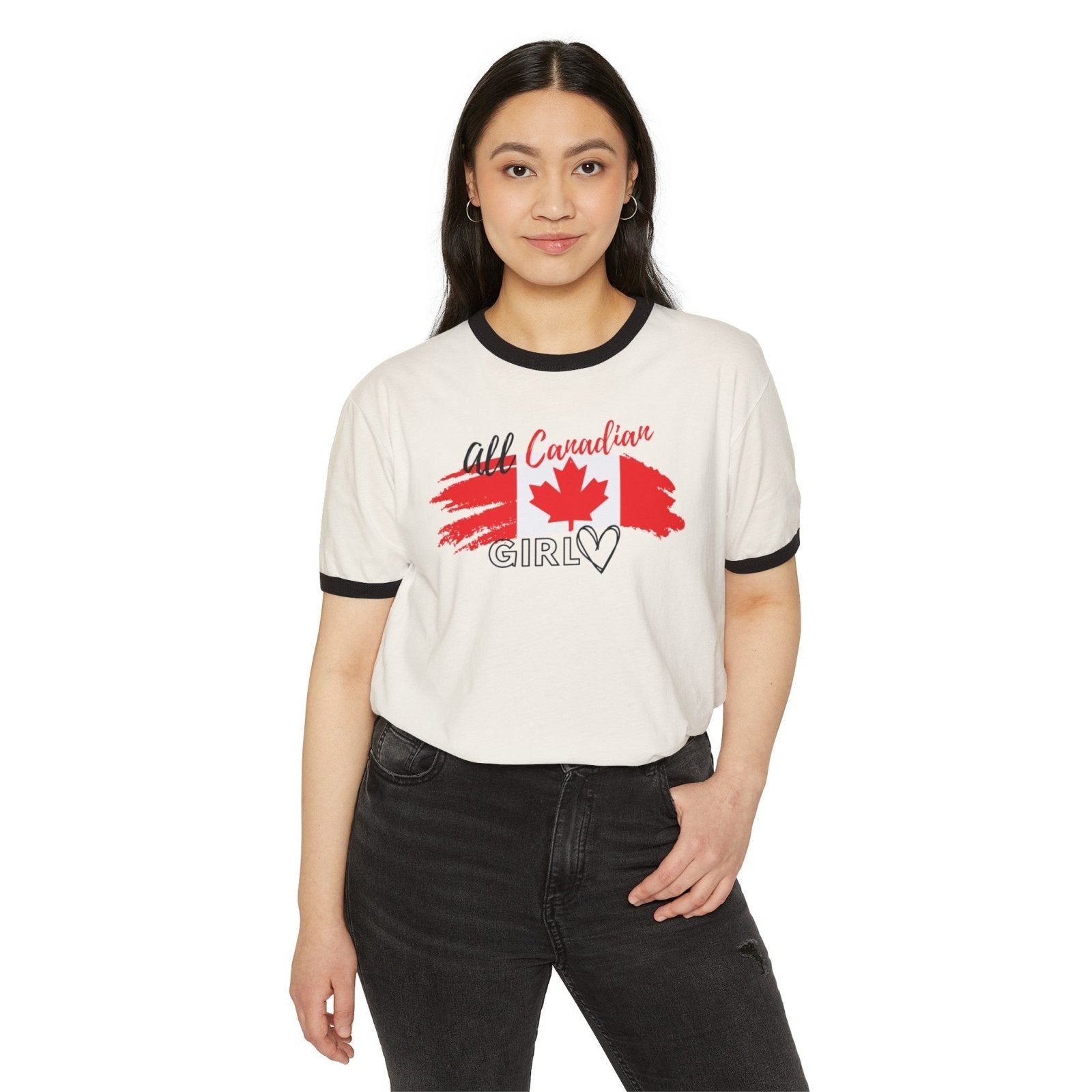 Women's Cotton Ringer Tee - All Canadian Girl | US - Ohhh So Swag