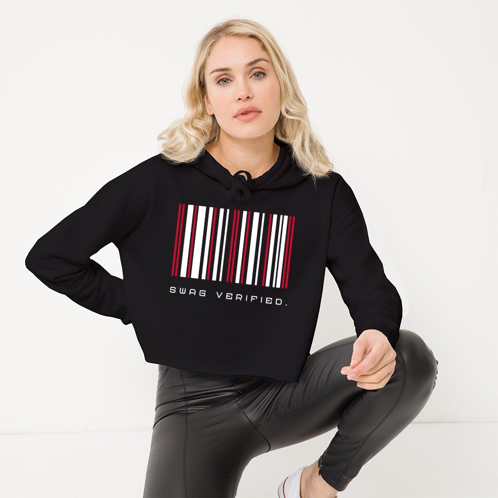 Women's Cropped Hoodie Sweatshirt, Black - Swag Verified. Barcode | US - Ohhh So Swag