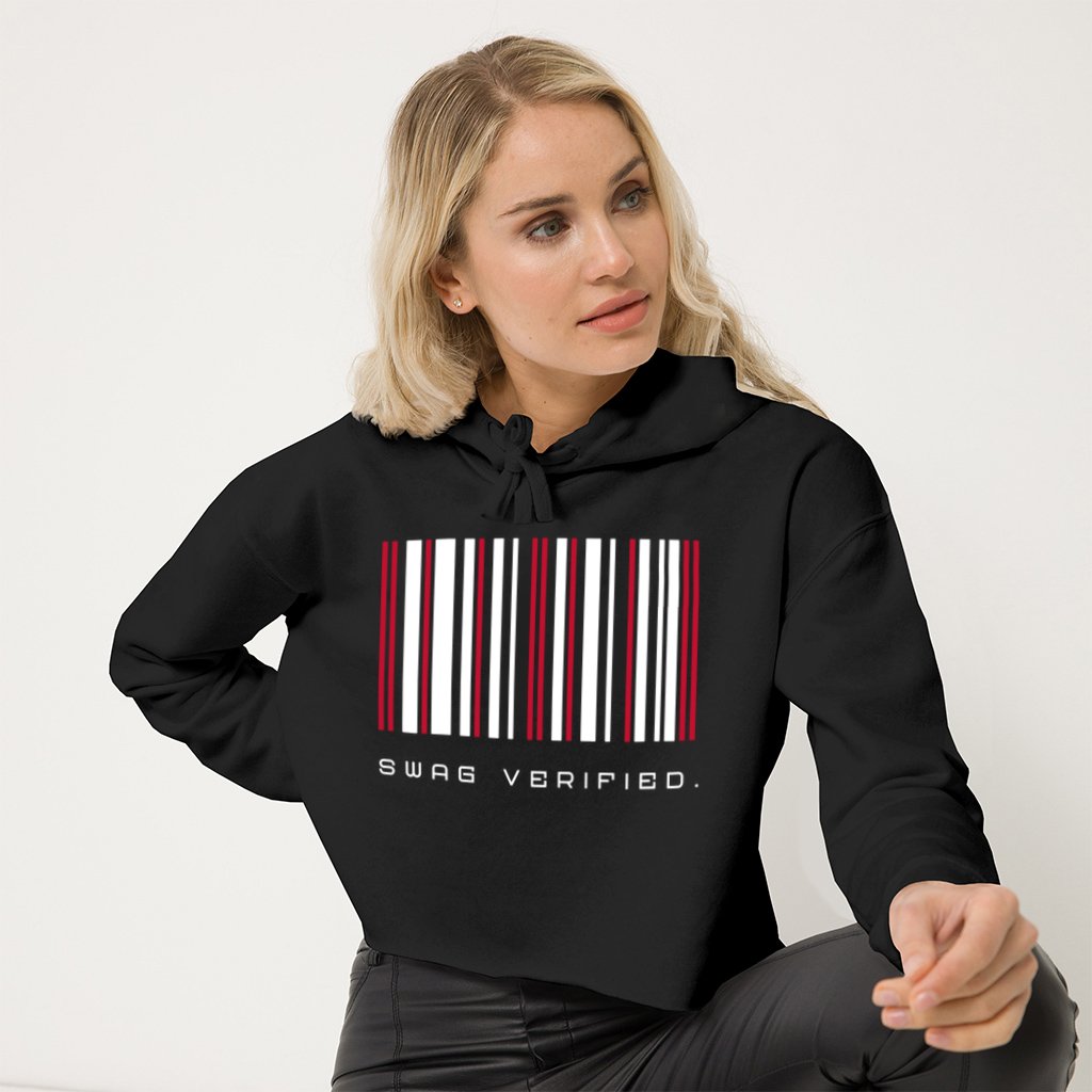 Women's Cropped Hoodie Sweatshirt, Black - Swag Verified. Barcode | US - Ohhh So Swag