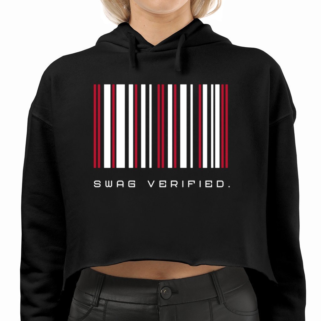 Women's Cropped Hoodie Sweatshirt, Black - Swag Verified. Barcode | US - Ohhh So Swag