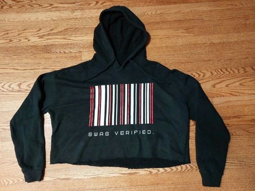 Women's Cropped Hoodie Sweatshirt, Black - Swag Verified. Barcode | US - Ohhh So Swag