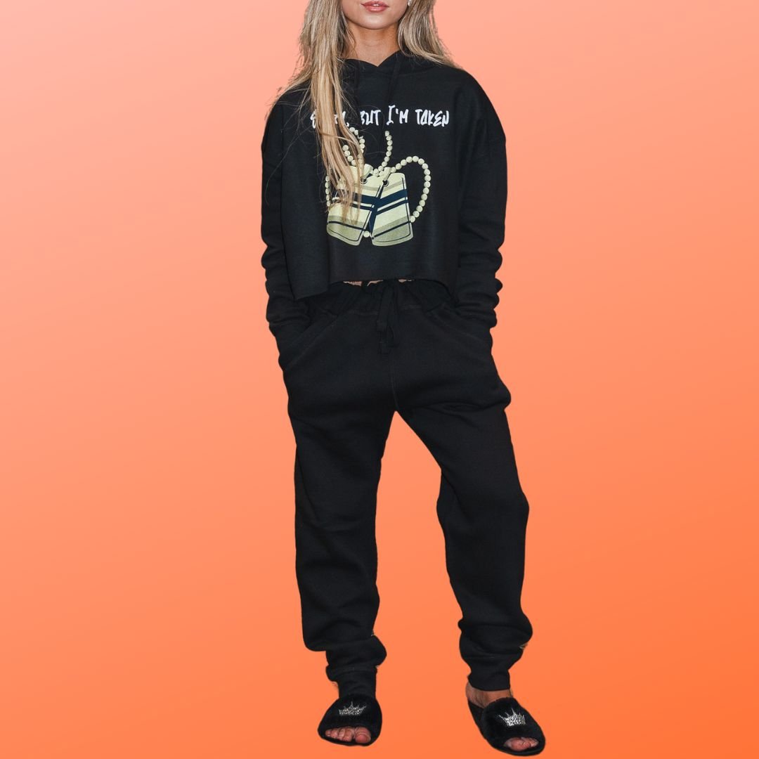 Women's Cropped Hoodie Sweatshirt - Sorry, But I'm Taken (Black) | US - Ohhh So Swag